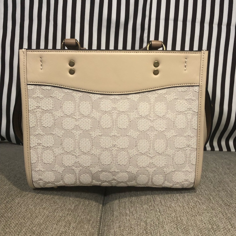 Coach Rogue 25 Signature Taupe Chalk Leather Canvas Shoulder Crossbody Bag